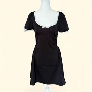 CIDER Black Coquette Puff Sleeve Date Night Dress